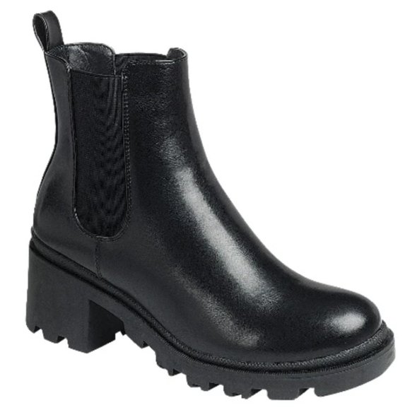 New Black Chelsea Elastic Round Toe Lug Heel Ankle Boots Booties - Picture 1 of 6